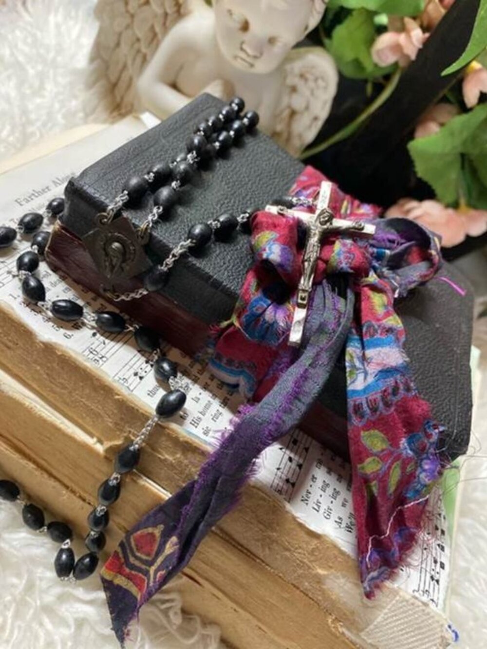 Antique 1950's Pocket Bible, Devotional & Antique Rosary